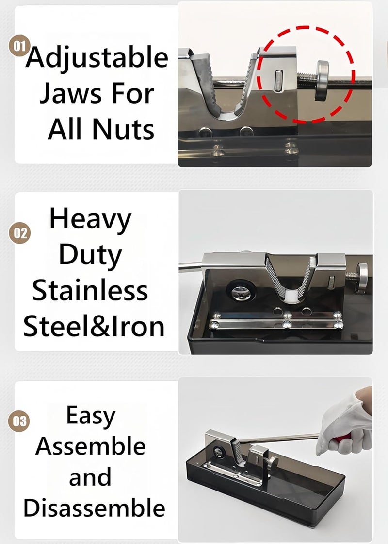 Frezonika Nut Crackers for All Nuts with 3 Picks Included, Stainless Steel Nutcracker for Black Walnuts Pecan Macadamia, Manual Adjustable Jaws Nutcracker Tool (Silver) - Image 5
